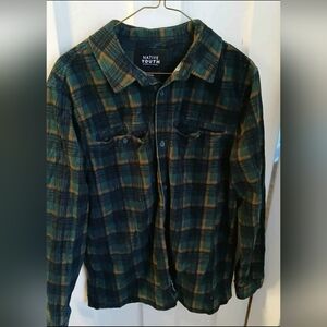 M 'Native Youth' Cordiroy Plaid Long Sleeve Button up Shirt Mens